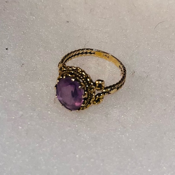 Gold Ring Purple Gemstone 14K Sz 7 - Picture 4 of 8